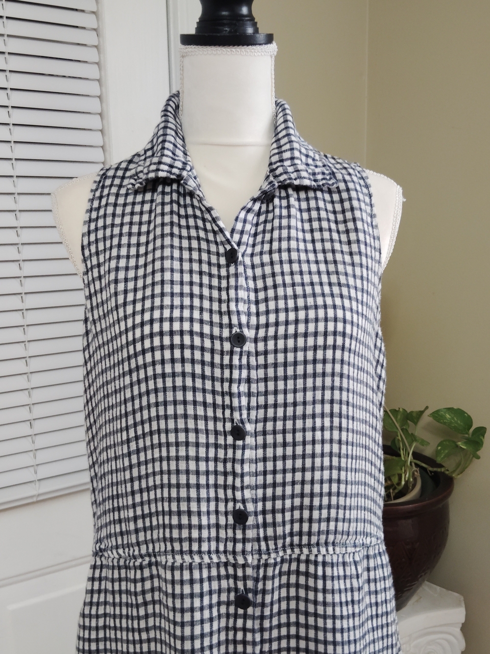 Flax Women's Dress Gingham Midi Sleeveless Collared 100% Linen Button Front Sz S - Picture 3 of 10